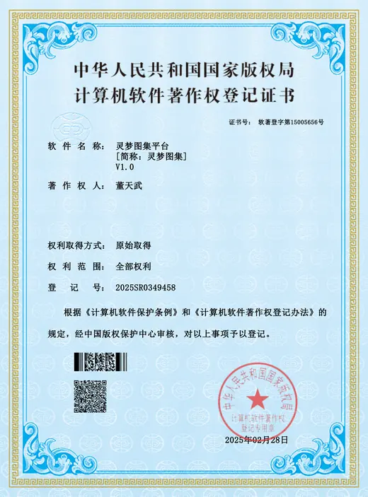 灵梦图集平台 计算机软件著作权登记证书
